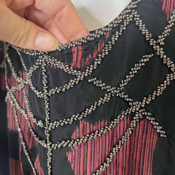Anthropologie Ecote Black Burgundy Beaded Mini Dress With Pockets - Picture 6 of 12
